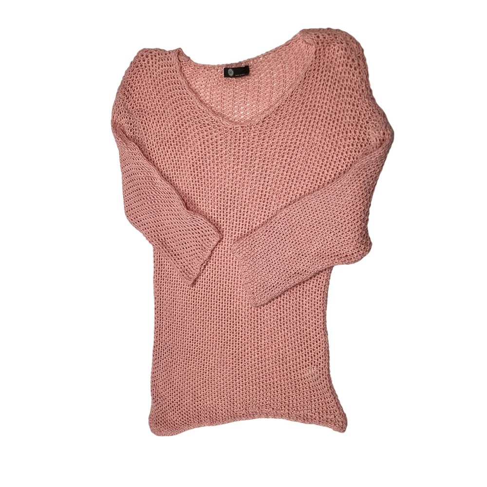 Made in Italy Pink Asymmetrical Knit Sweater Women OS Loose Open Weave Tunic Top